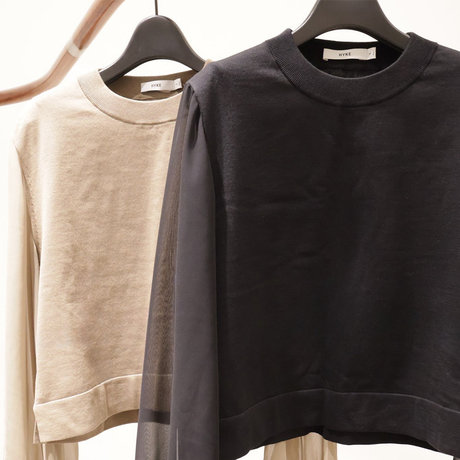 HYKE＜ハイク＞シアースリーブ クロップドニットプルオーバー