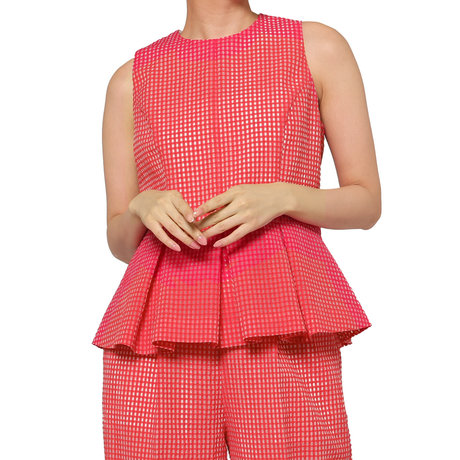 BARNEYS NEW YORK＜バーニーズ　ニューヨーク＞ セットアップ ウォッシャブル ギンガムチェック柄ペプラムブラウス