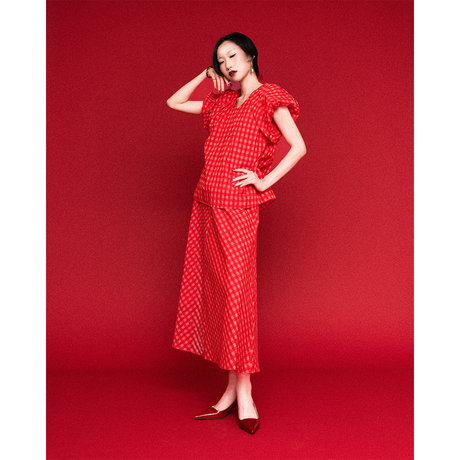 BARNEYS NEW YORK＜バーニーズ　ニューヨーク＞ セットアップ ウォッシャブル ギンガムチェックロングスカート