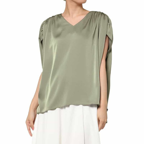 BARNEYS NEW YORKウォッシャブル サテン素材ギャザーブラウス
