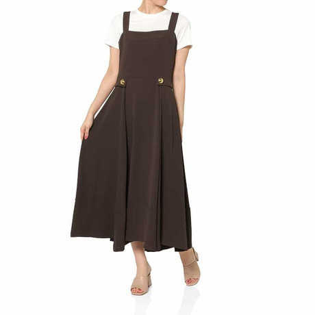 BARNEYS NEW YORKゴールドボタンデザイン ショルダーロングドレス