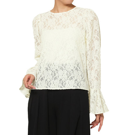 BARNEYS NEW YORK＜バーニーズ　ニューヨーク＞ ウォッシャブル レース素材 フレアスリーブカットソー