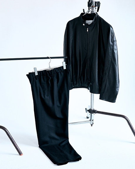 OVERCOAT<オーバーコート> バーニーズ ニューヨーク限定ウールフランネル素材イージーパンツ & バーニーズ ニューヨーク限定シングルレザージャケット