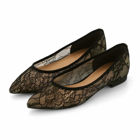 BARNEYS NEW YORK レース ポインテッドトゥ フラットパンプス